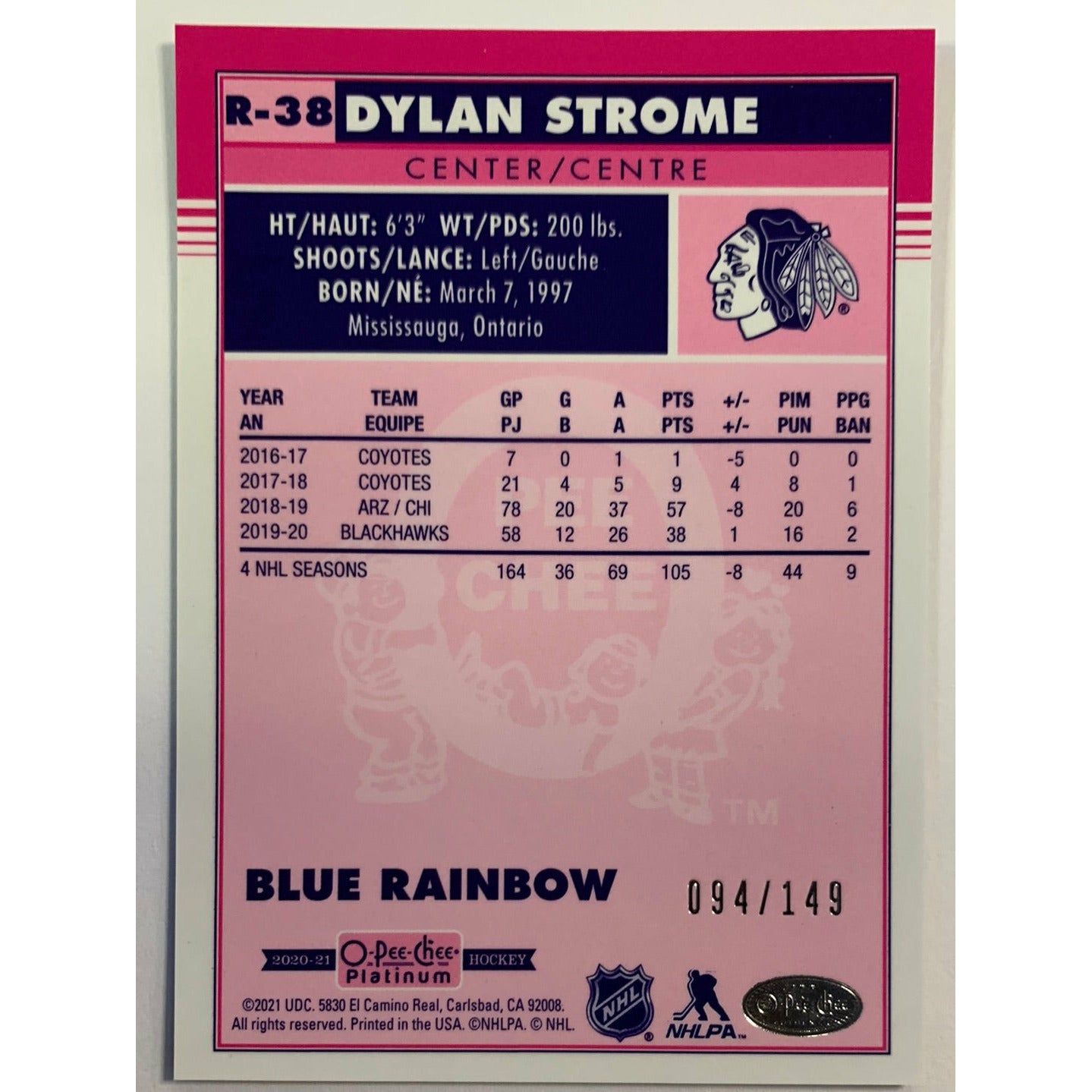 2021-22 O-Pee-Chee Dylan Strome Blue Rainbow 94/149