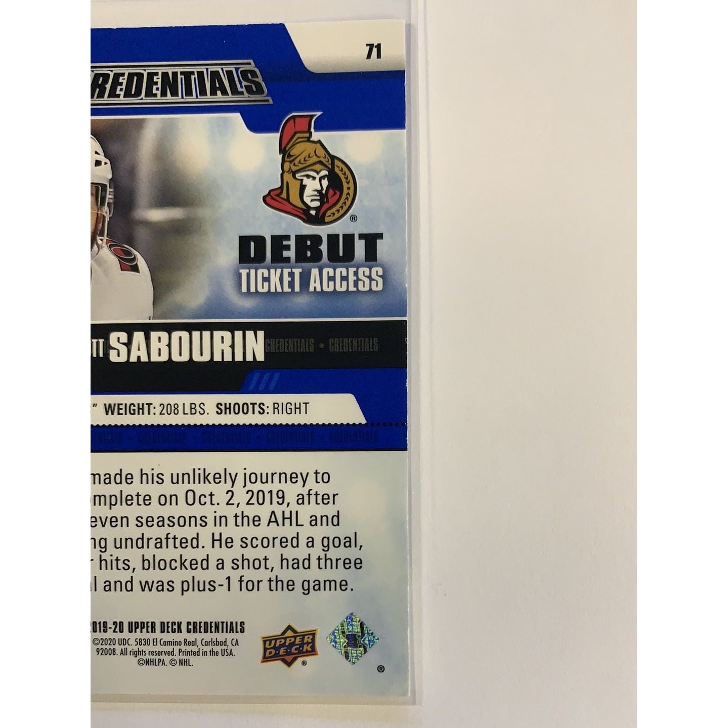  2019-20 Credentials Scott Sabourin Debut Ticket Access /999  Local Legends Cards & Collectibles