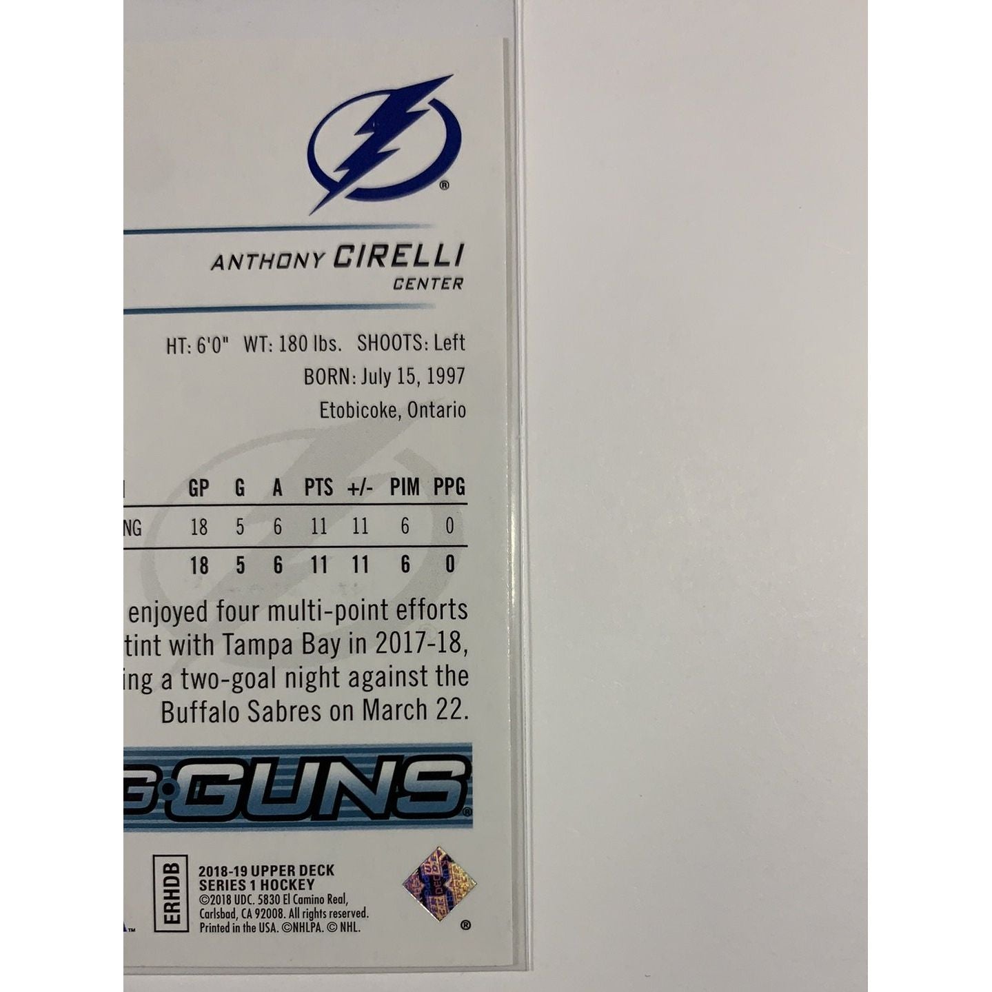  2018-19 Upper Deck Series 1 Anthony Cirelli Young Guns  Local Legends Cards & Collectibles