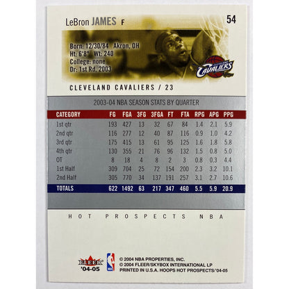 2004-05 Hoops Hot Prospects Lebron James 2nd Year