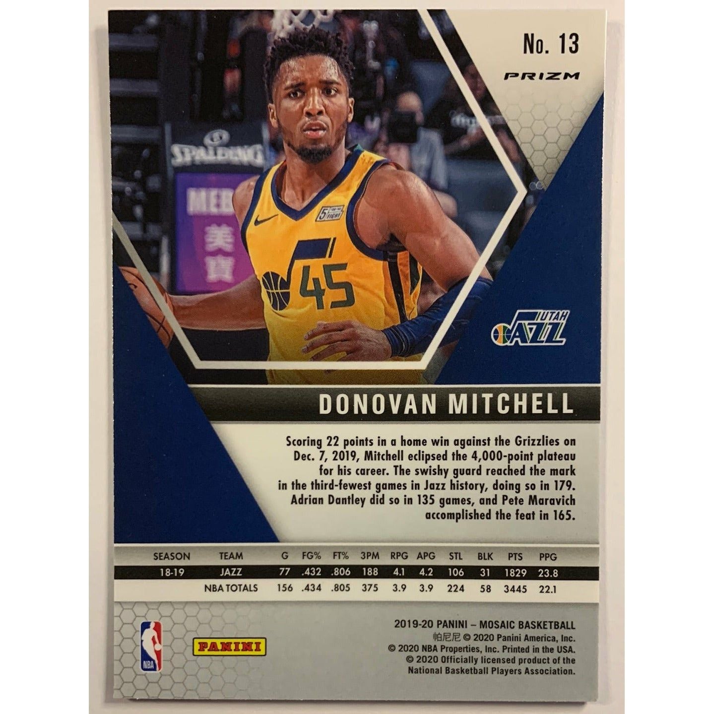 2019-20 Mosaic Donovan Mitchell Blue Reactive Prizm