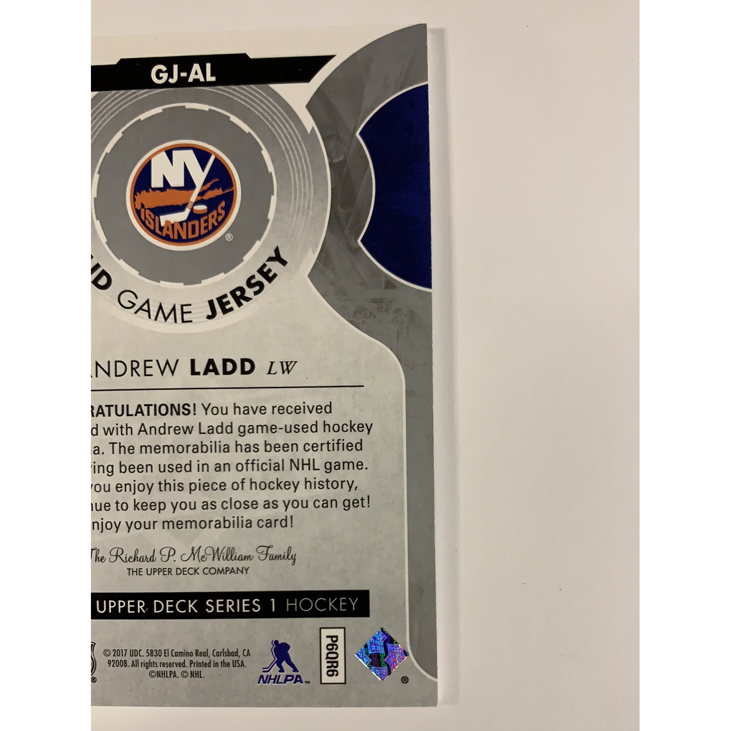  2017-18 Upper Deck Andrew Ladd Game Jersey  Local Legends Cards & Collectibles