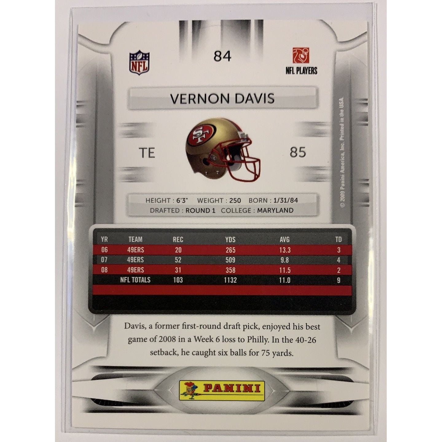  2009 Panini Vernon Davis Base #84  Local Legends Cards & Collectibles