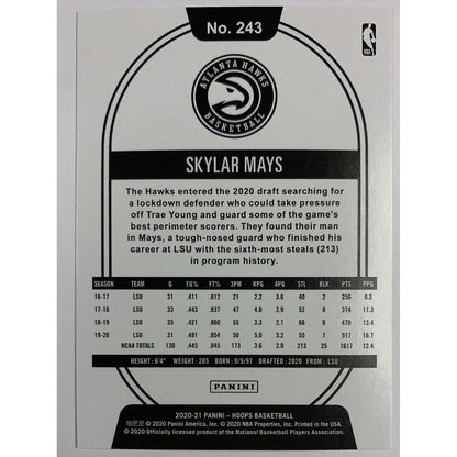 2020-21 Hoops Skylar Mays Rookie Card