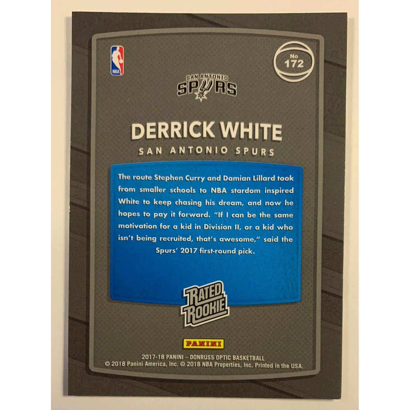 2017-18 Donruss Optic Derrick White Rated Rookie