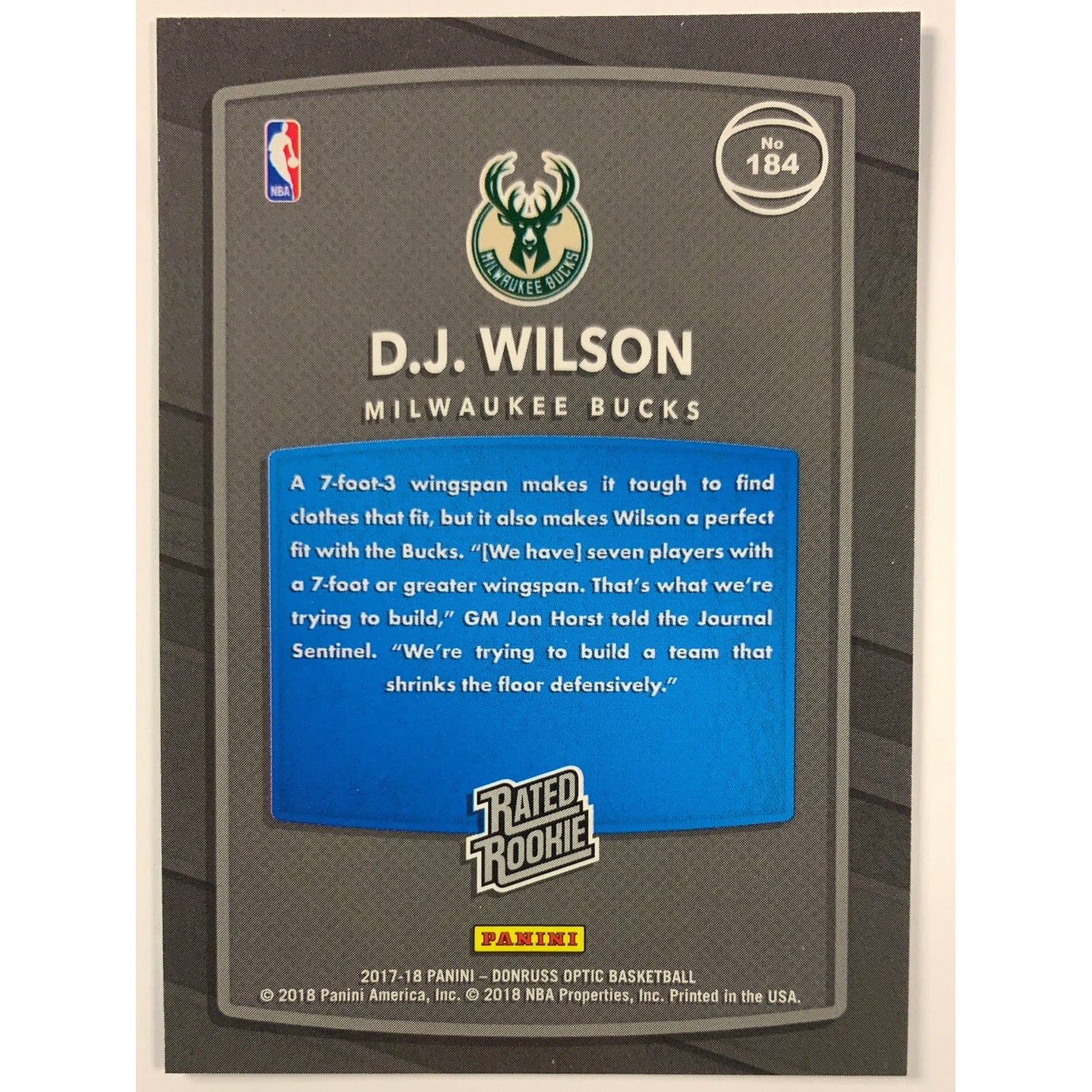 2017-18 Donruss Optic DJ Wilson Rated Rookie