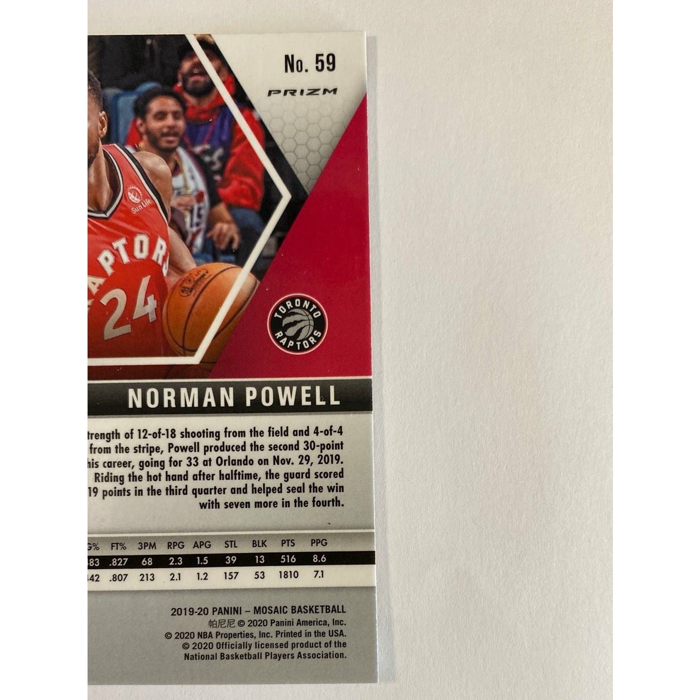  2019-20 Mosaic Norman Powell Orange Reactive Prizm  Local Legends Cards & Collectibles