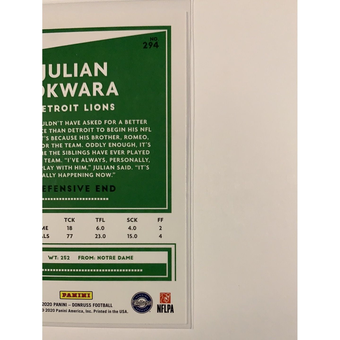  2020 Donruss Julian Okwara RC  Local Legends Cards & Collectibles