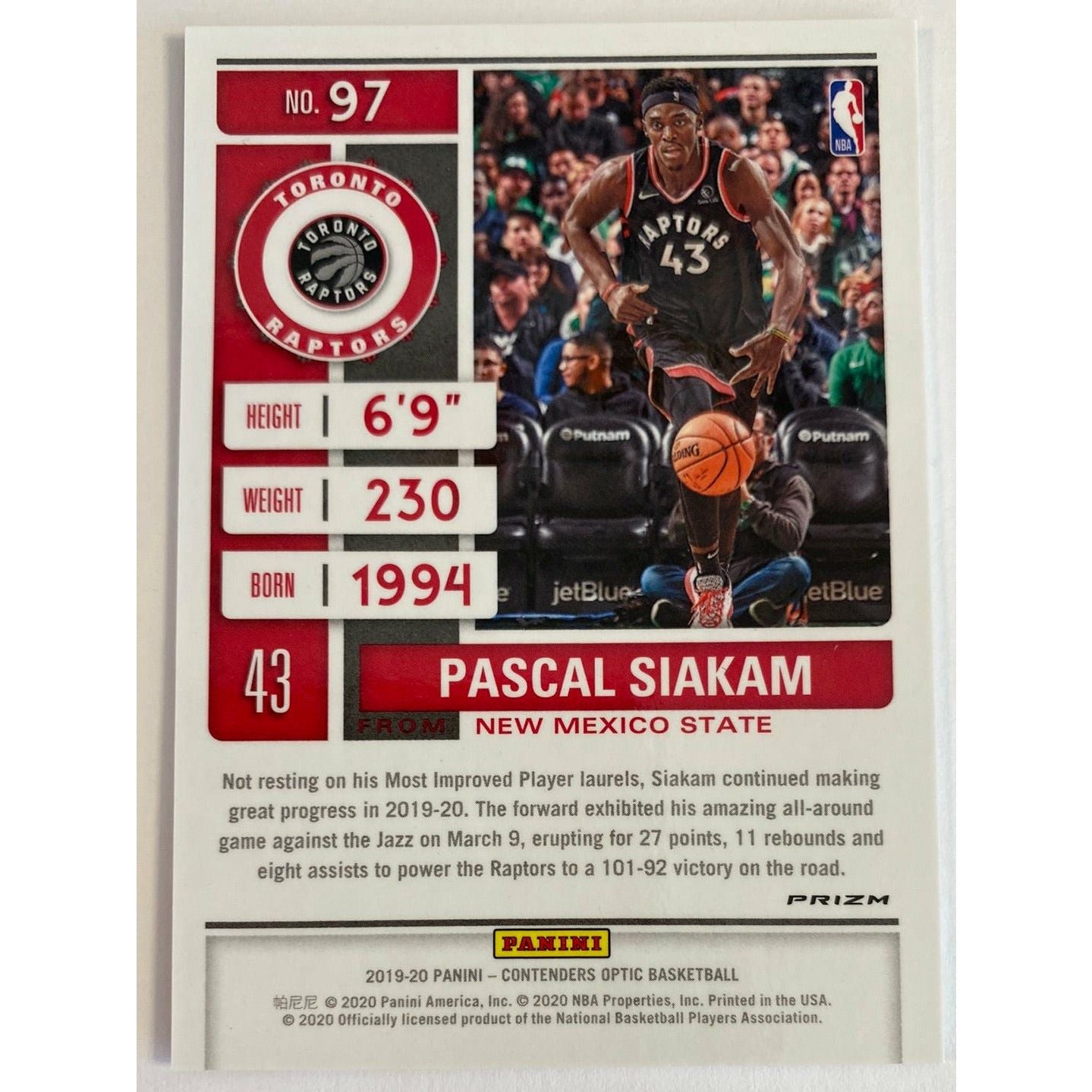 2019-20 Contenders Optic Pascal Siakam Red Wave Prizm