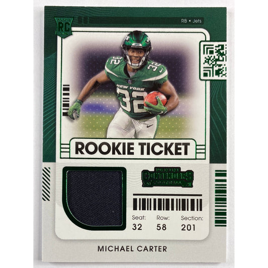 2021 Contenders Michael Carter Rookie Ticket Patch Green Foil