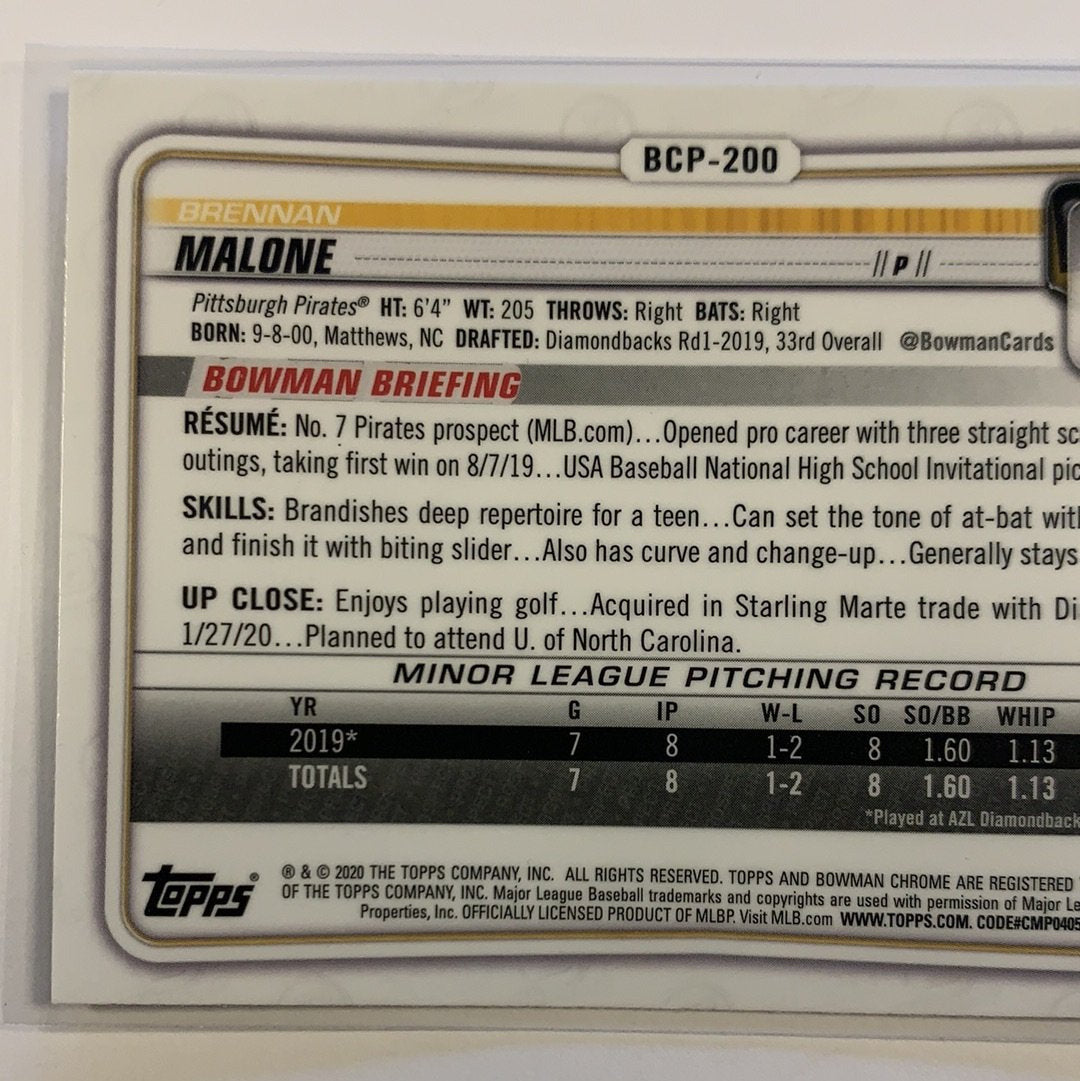  2020 Bowman Chrome Brennan Malone Mojo Refractor  Local Legends Cards & Collectibles