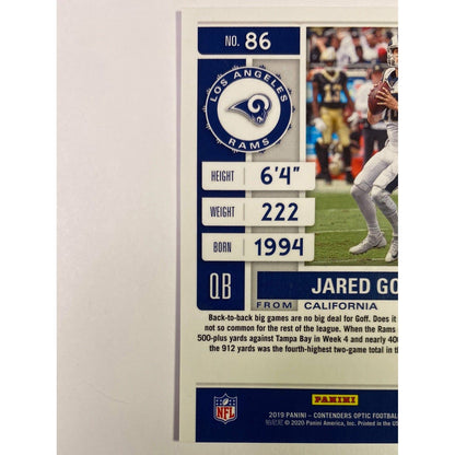 2019 Contenders Optic Jared Goff Red Prizm Season Ticket /199