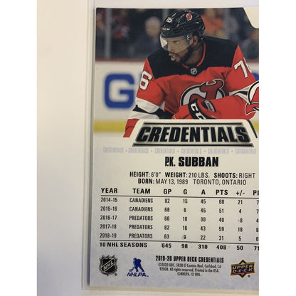  2019-20 Credentials PK Subban Red Parallel /199  Local Legends Cards & Collectibles