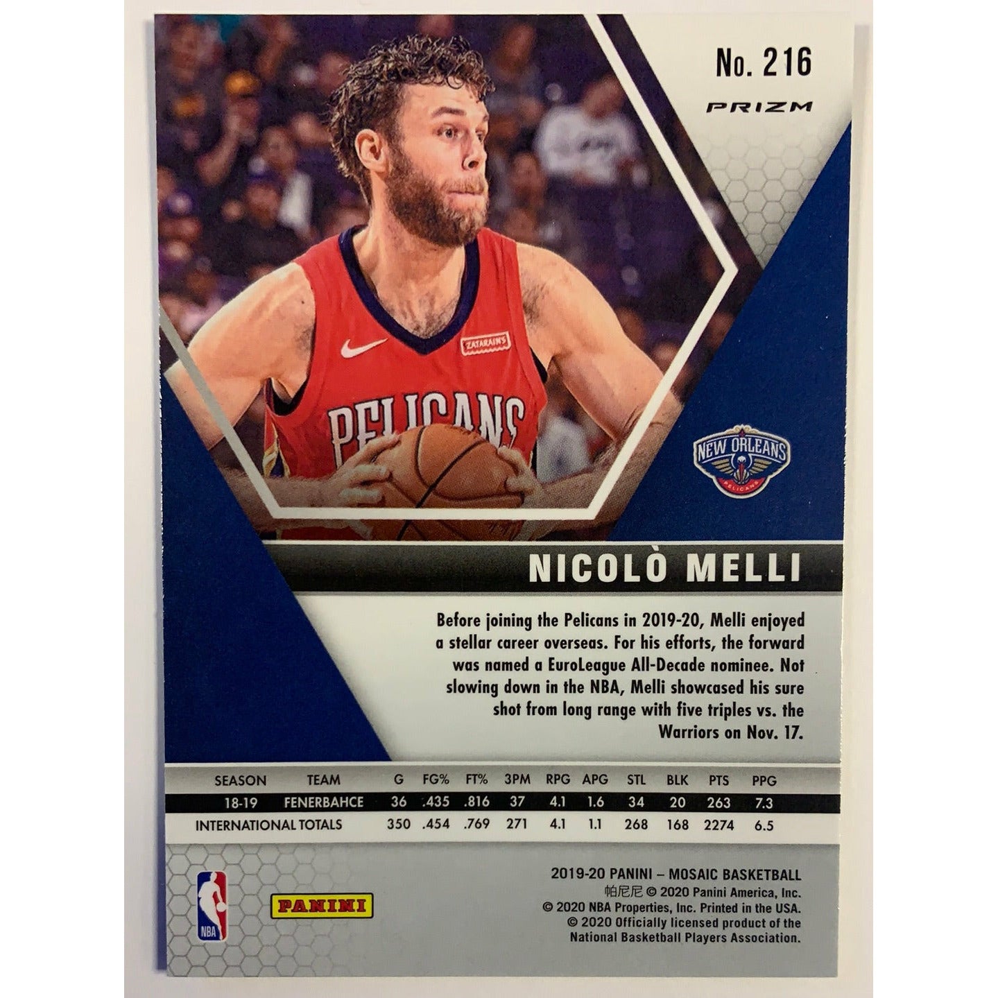 2019-20 Mosaic Nicolo Melli Green Mosaic Prizm RC