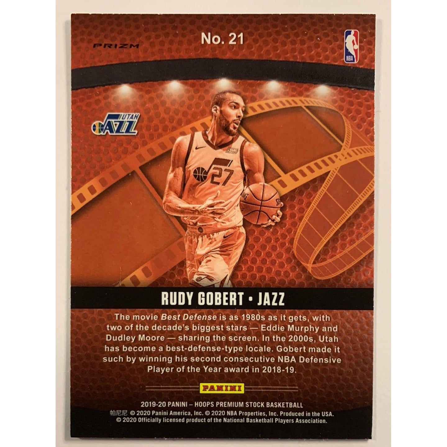 2019-20 Hoops Premium Stock Rudy (Don’t Touch That) Gobert Lights Camera Action Silver Prizm