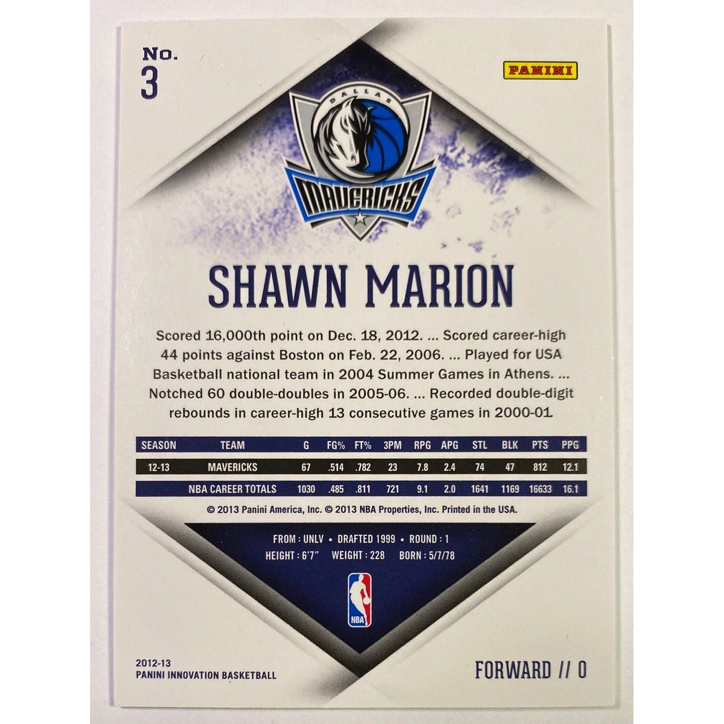  2012-13 Innovation Shawn Marion  Local Legends Cards & Collectibles