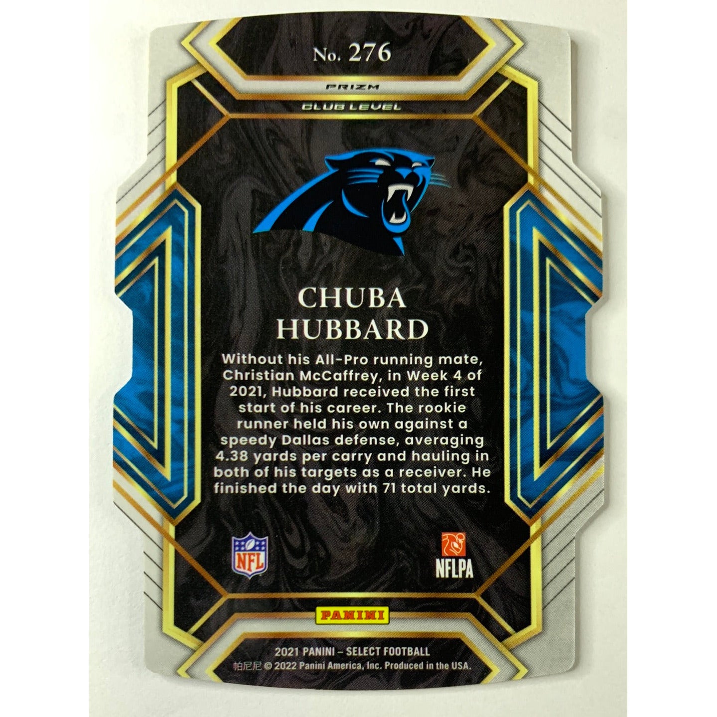 2021 Select Chuba Hubbard Gold Blue Die-Cut RC