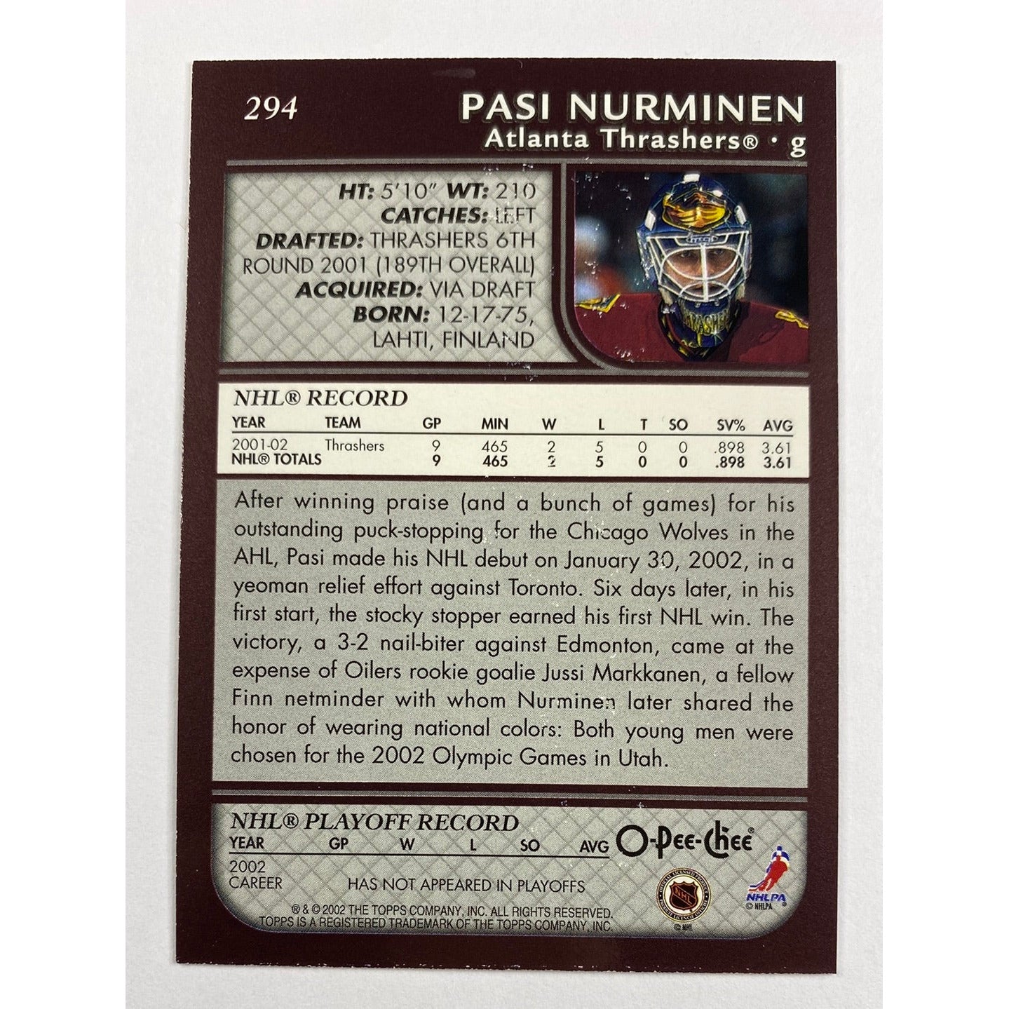 2002-03 O-Pee-Chee Pasi Nurminen Prospects
