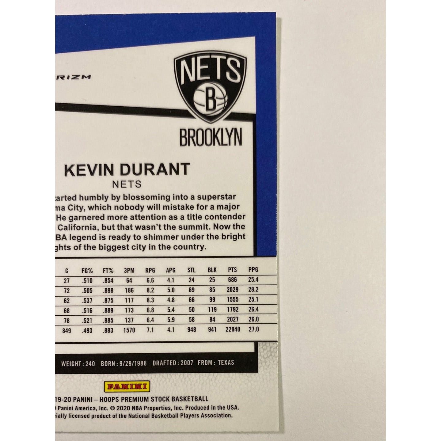 2019-20 Hoops Premium Stock Kevin Durant Purple Disco Prizm