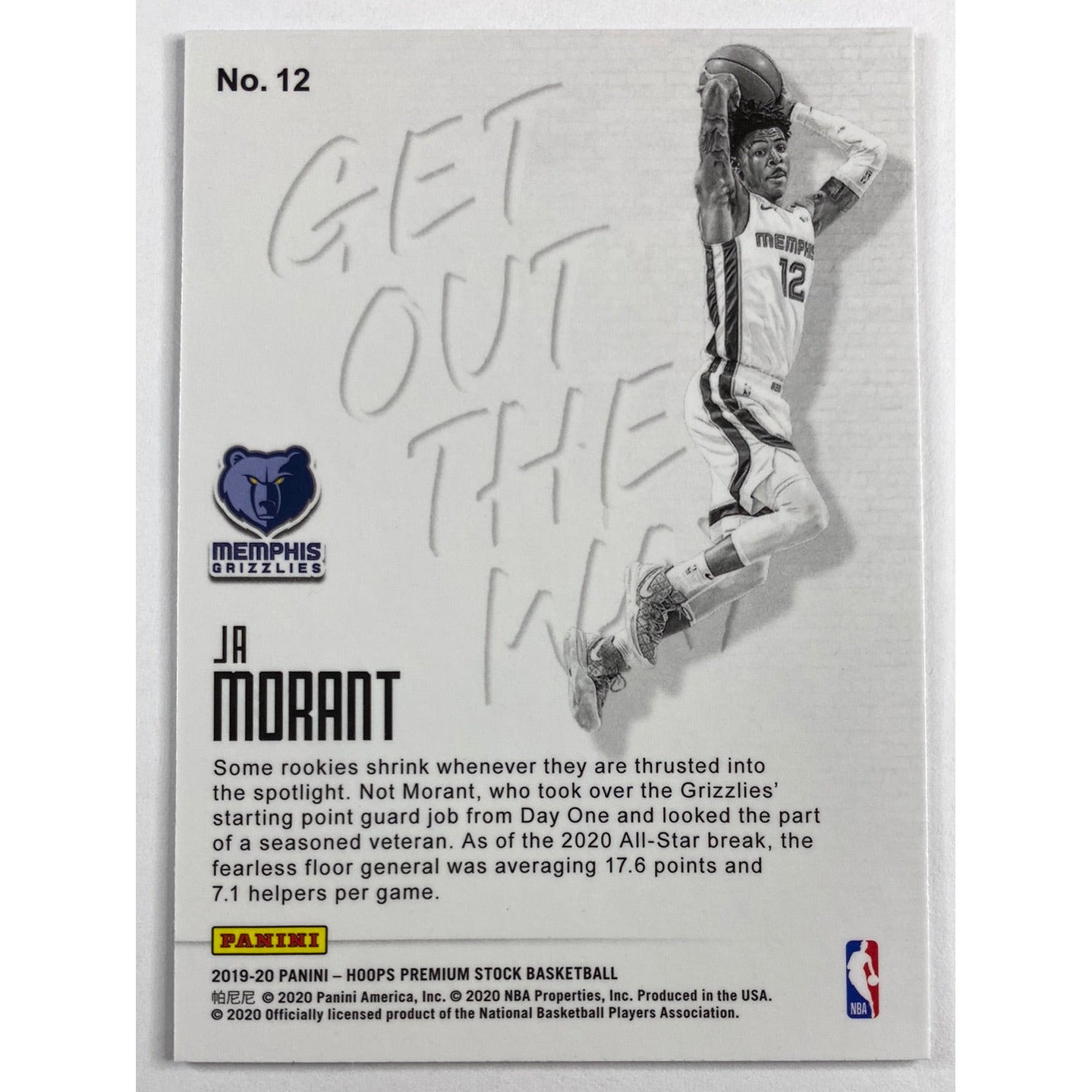 2019-20 Premium Stock Ja Morant Get Out The Way RC
