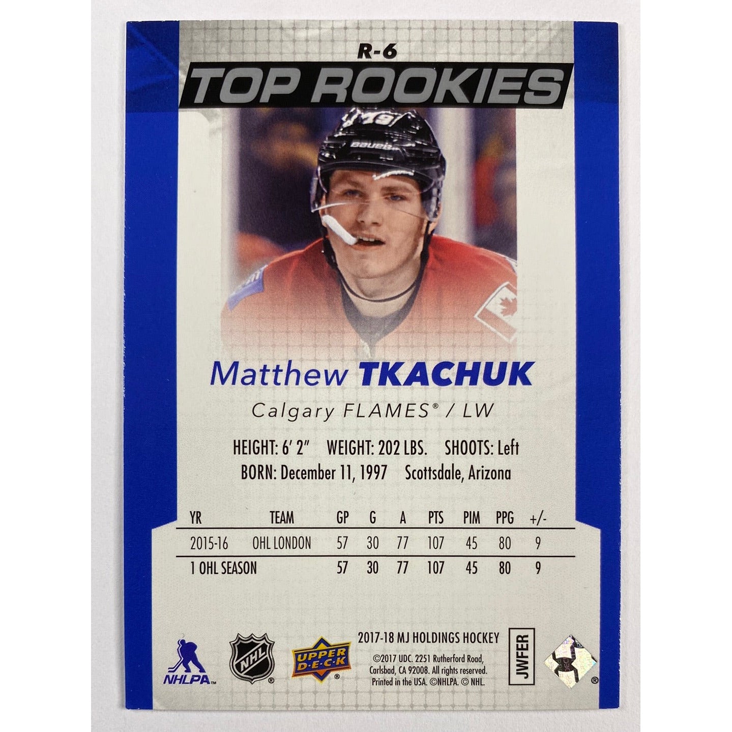 2017-18 MJ Holdings Matthew Tkachuk Top Rookies
