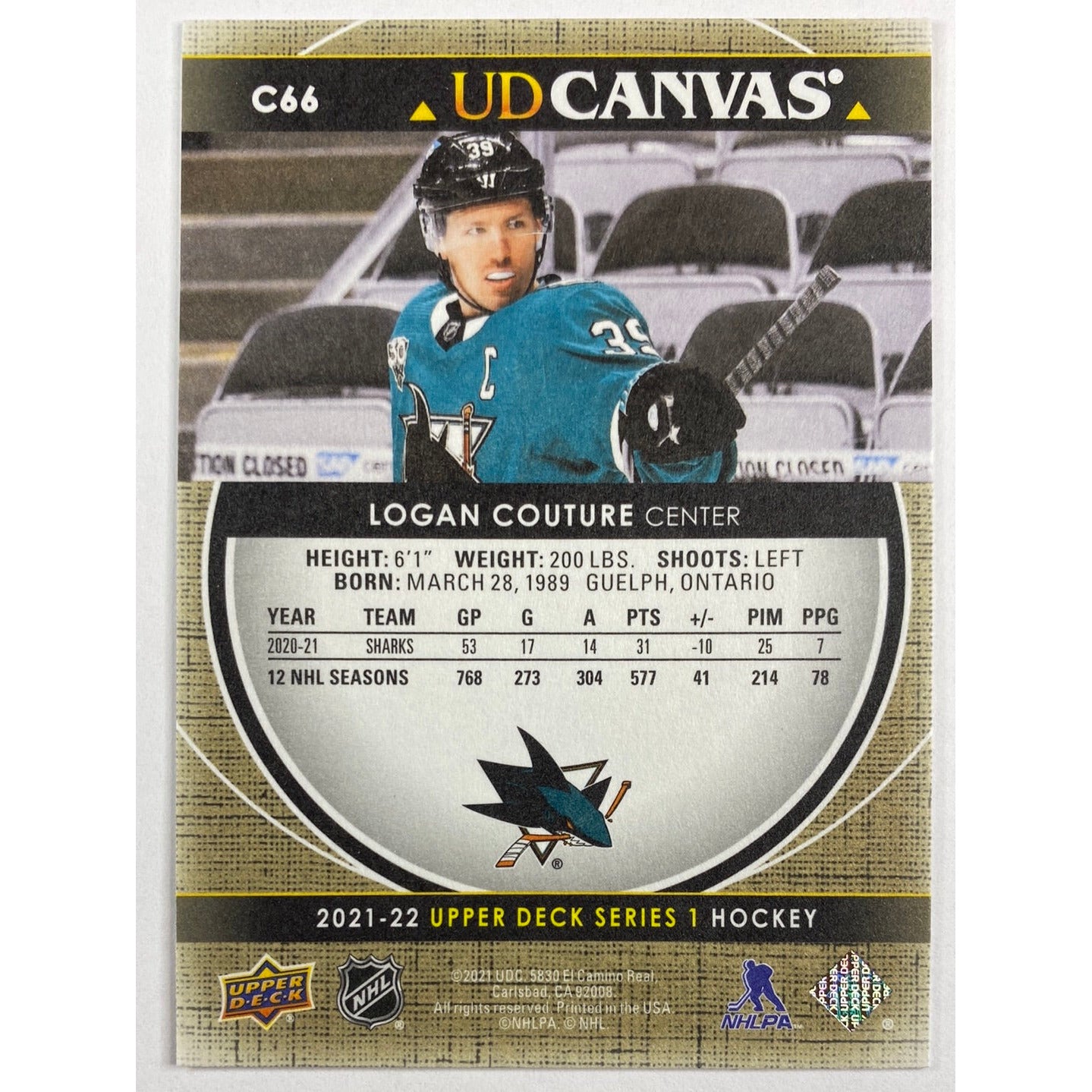 2021-22 Upper Deck Series 1 Logan Couture UD Canvas