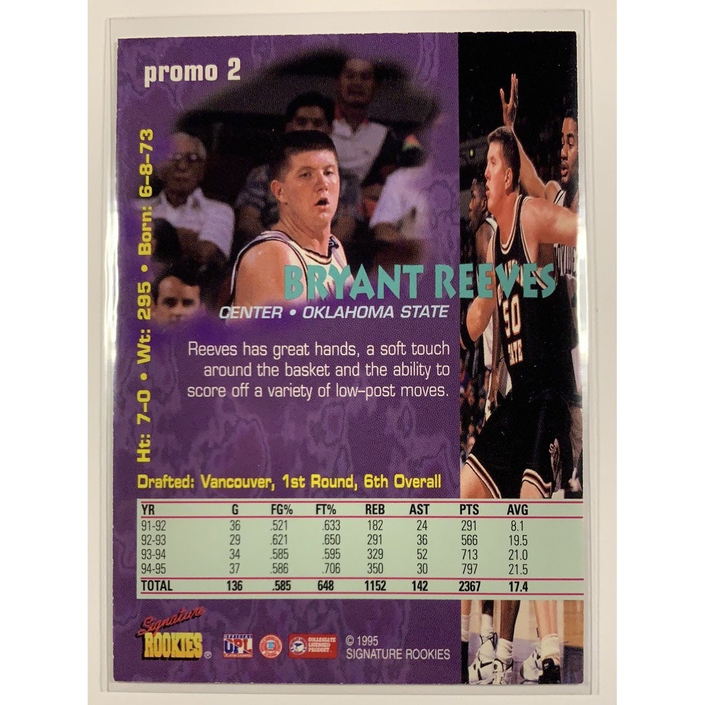  1995 Signature Rookies Bryant BIG COUNTRY Reeves Promo Card  Local Legends Cards & Collectibles