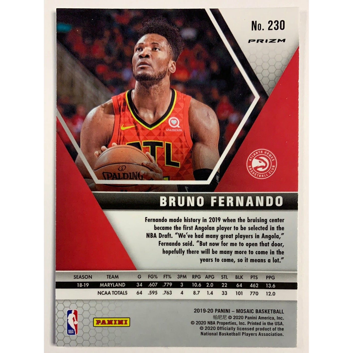 2019-20 Mosaic Bruno Fernando Silver Mosaic Prizm Rookie Card