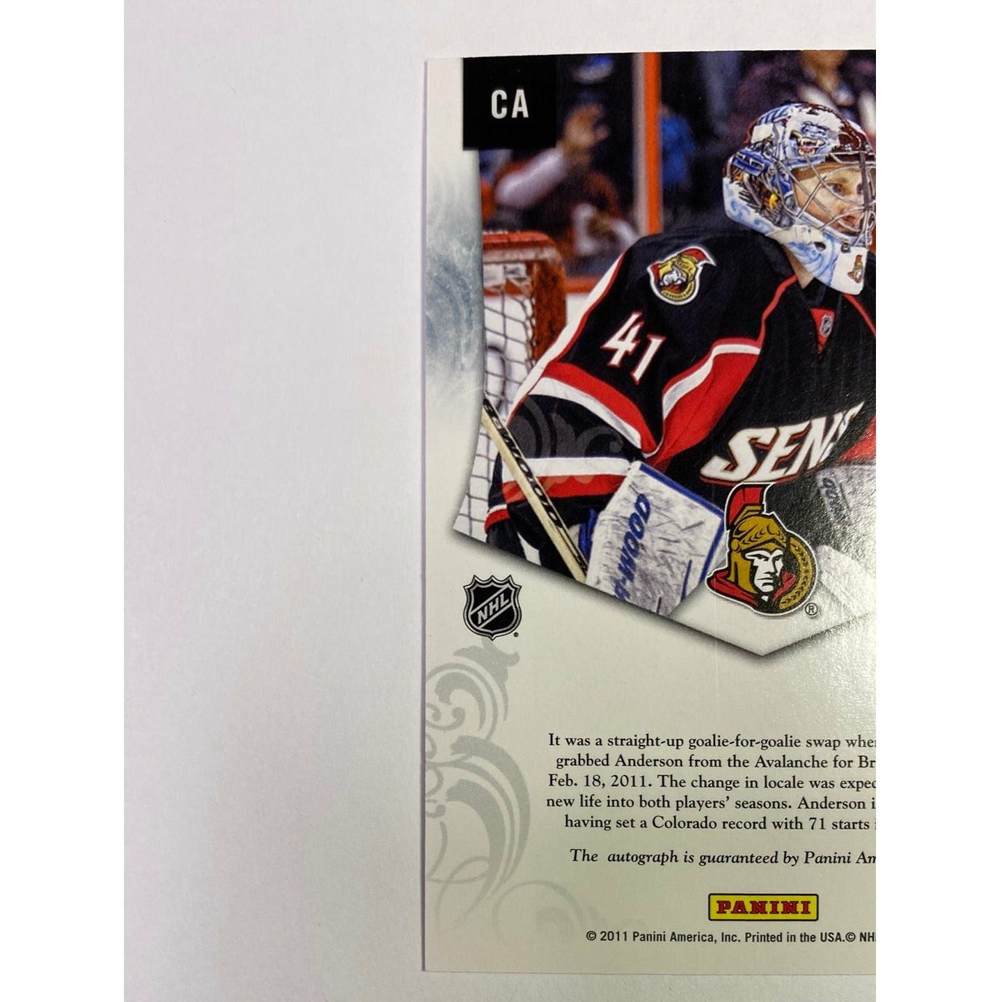 2011-12 Panini Craig Anderson Private Signings