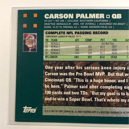  2007 Topps Carson Palmer Base Card Auto Variant  Local Legends Cards & Collectibles