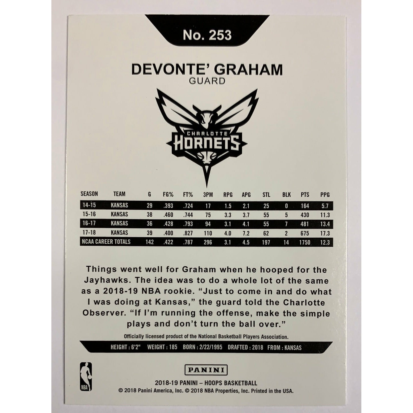 2018-19 Hoops Devonte’ Graham RC