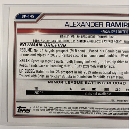  2021 Bowman 1st Alexander Ramirez BP-145  Local Legends Cards & Collectibles