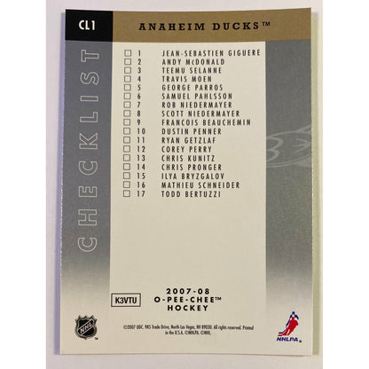  2007-08 O-Pee-Chee Anaheim Ducks Checklist  Local Legends Cards & Collectibles