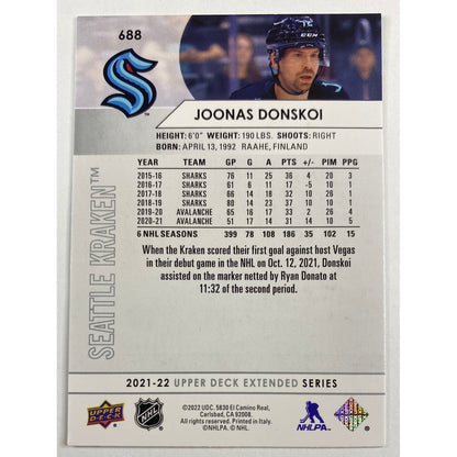 2021-22 Upper Deck Extended Series Joonas Donskoi Inaugural Game