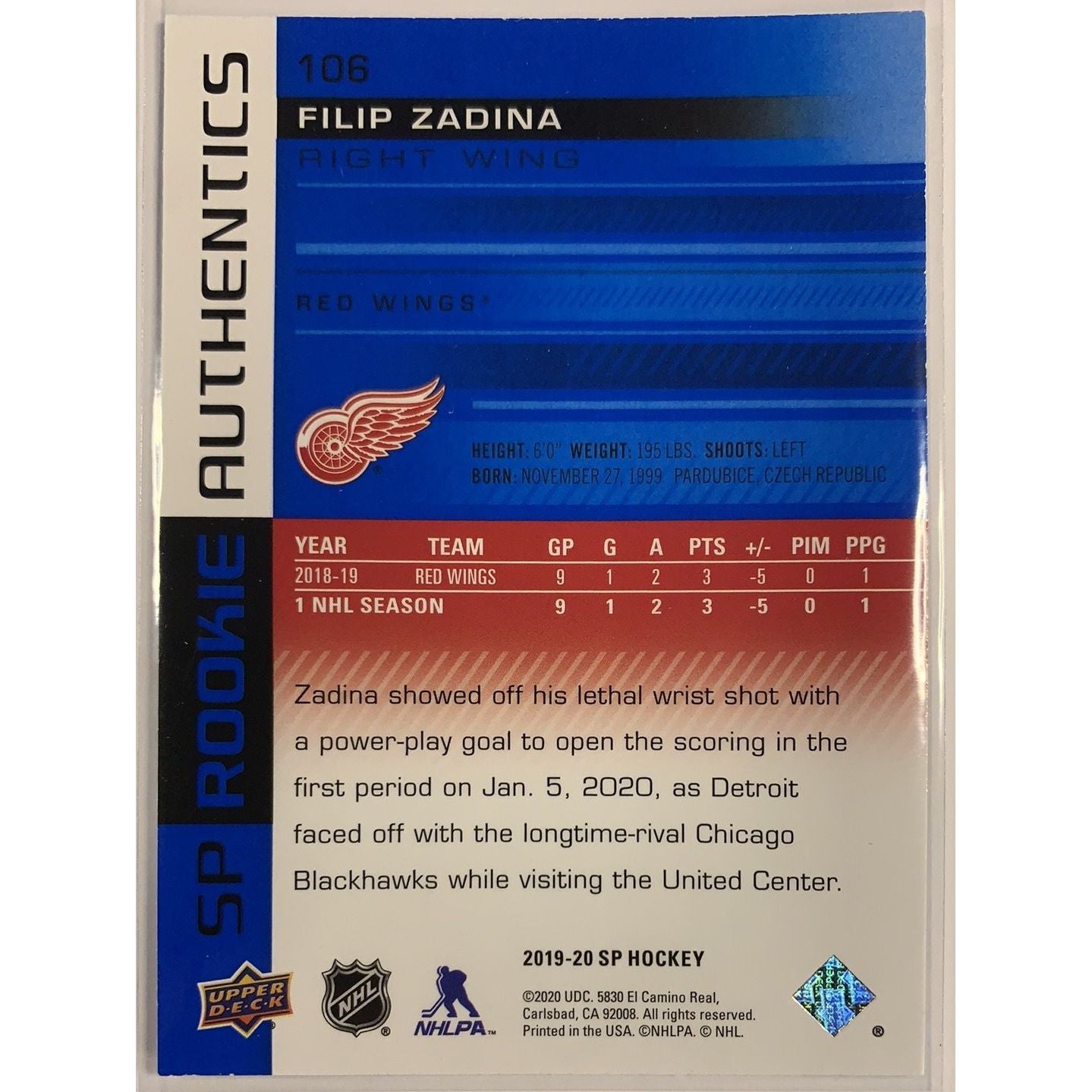  2019-20 SP Filip Zadina Rookie Authentics  Local Legends Cards & Collectibles