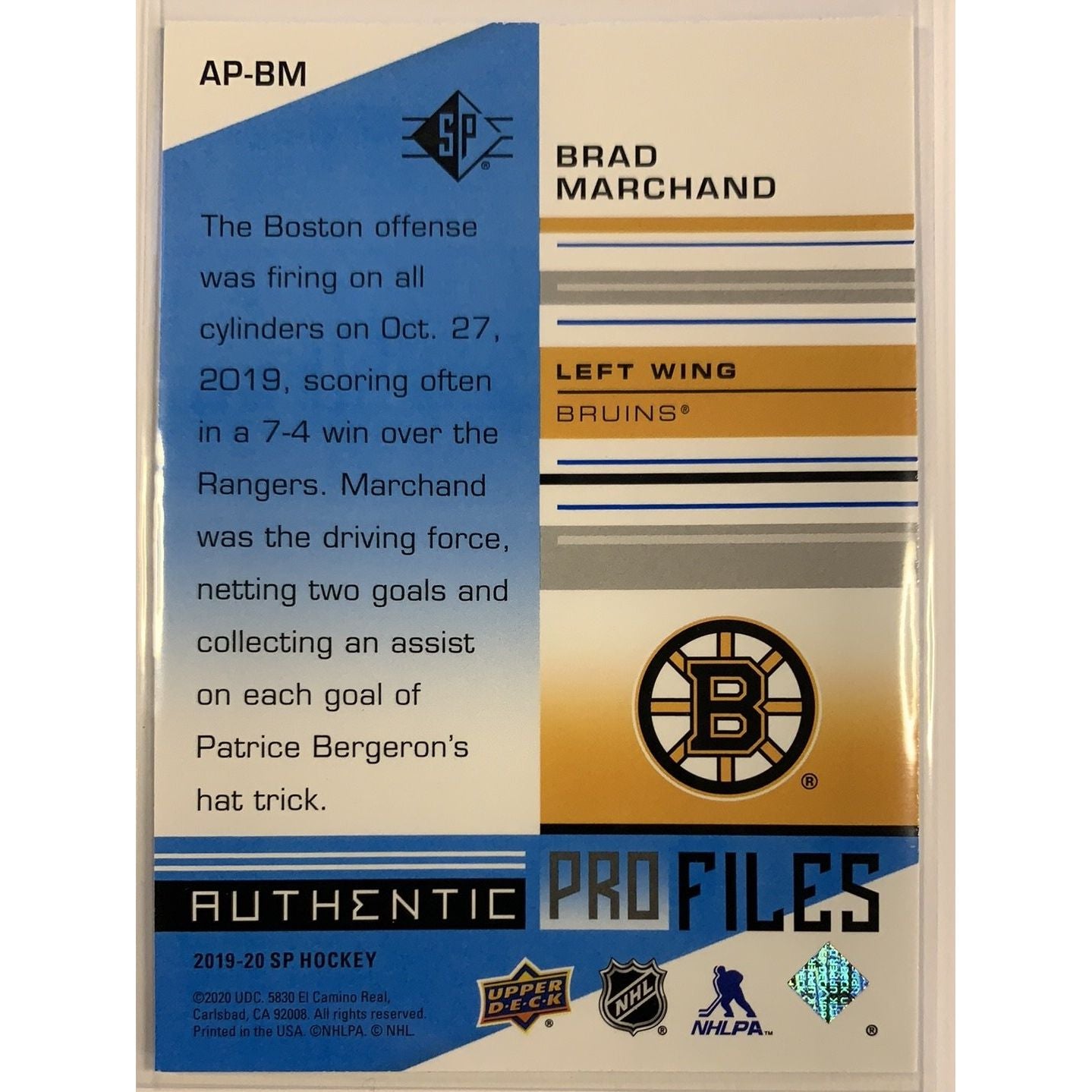  2019-20 SP Brad Marchand Authentic Pro Files  Local Legends Cards & Collectibles