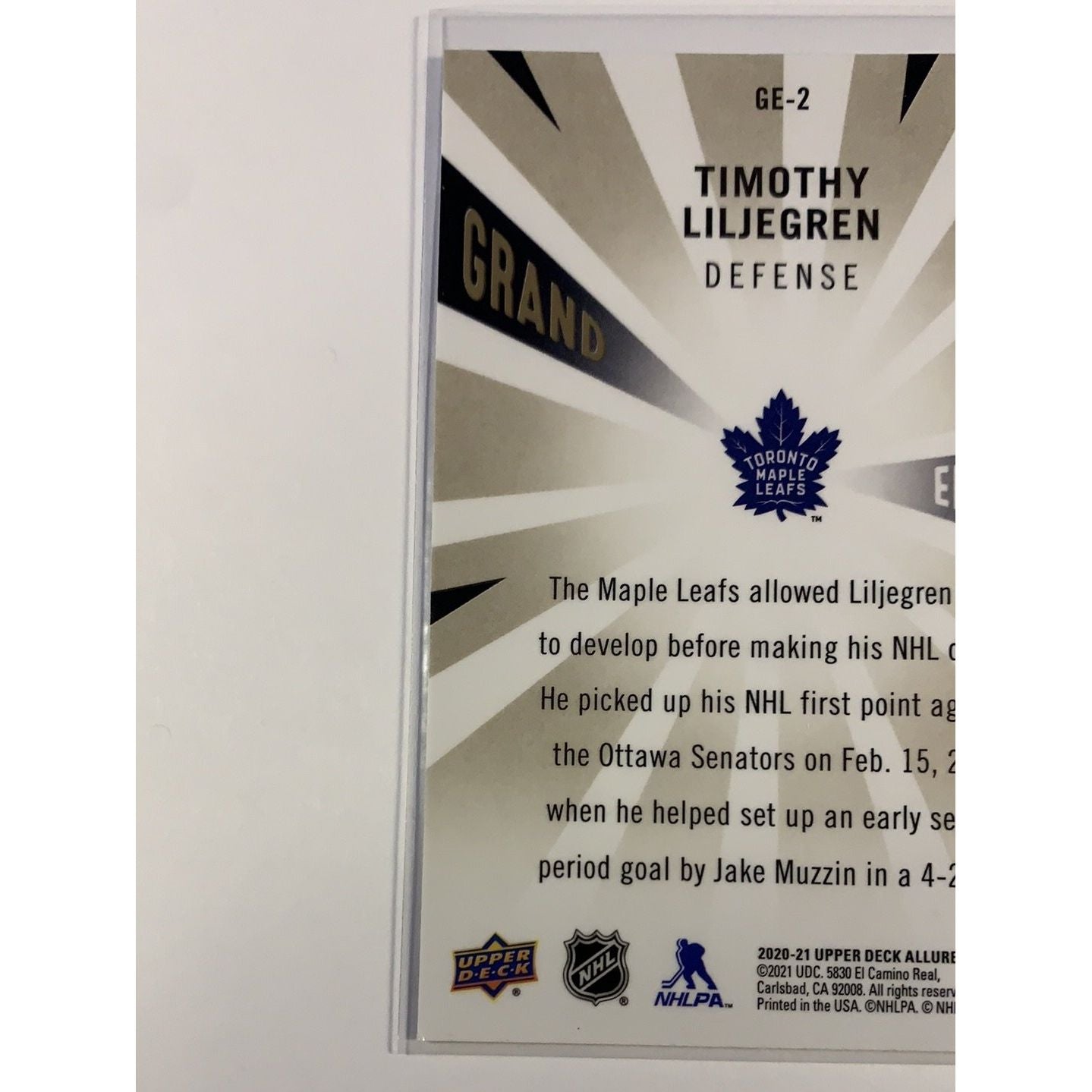  2020-21 Allure Timothy Liljegren Grand Entrance  Local Legends Cards & Collectibles