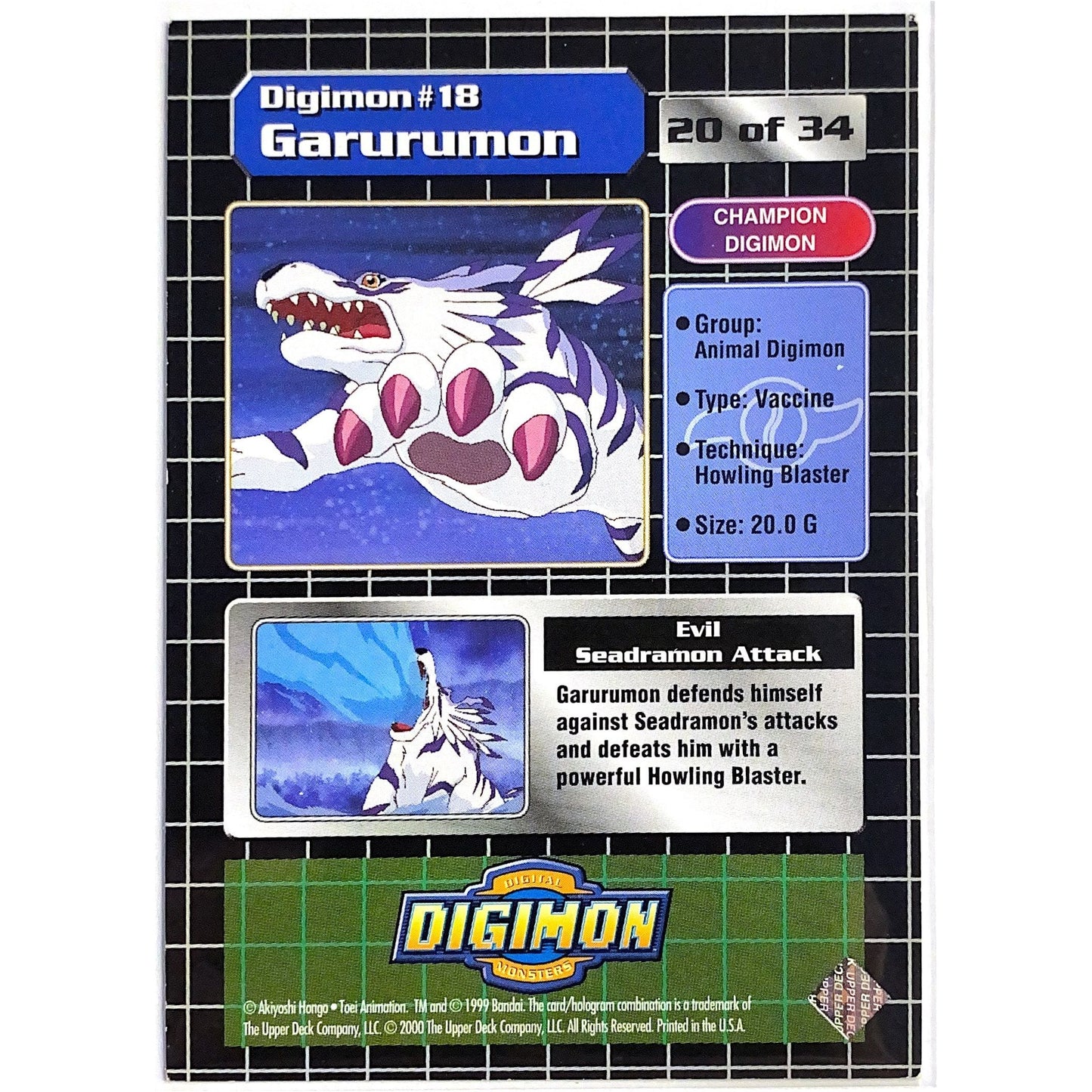  1999 Digimon Garurumon Prizm Holo 20 of 34  Local Legends Cards & Collectibles