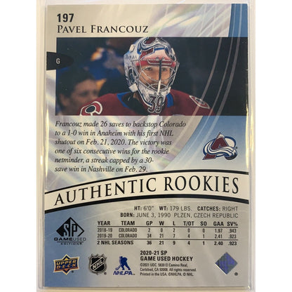 2020 SP Game Used Authentic Rookies Golden Burst /299 Pavel Francouz Rookie  RC