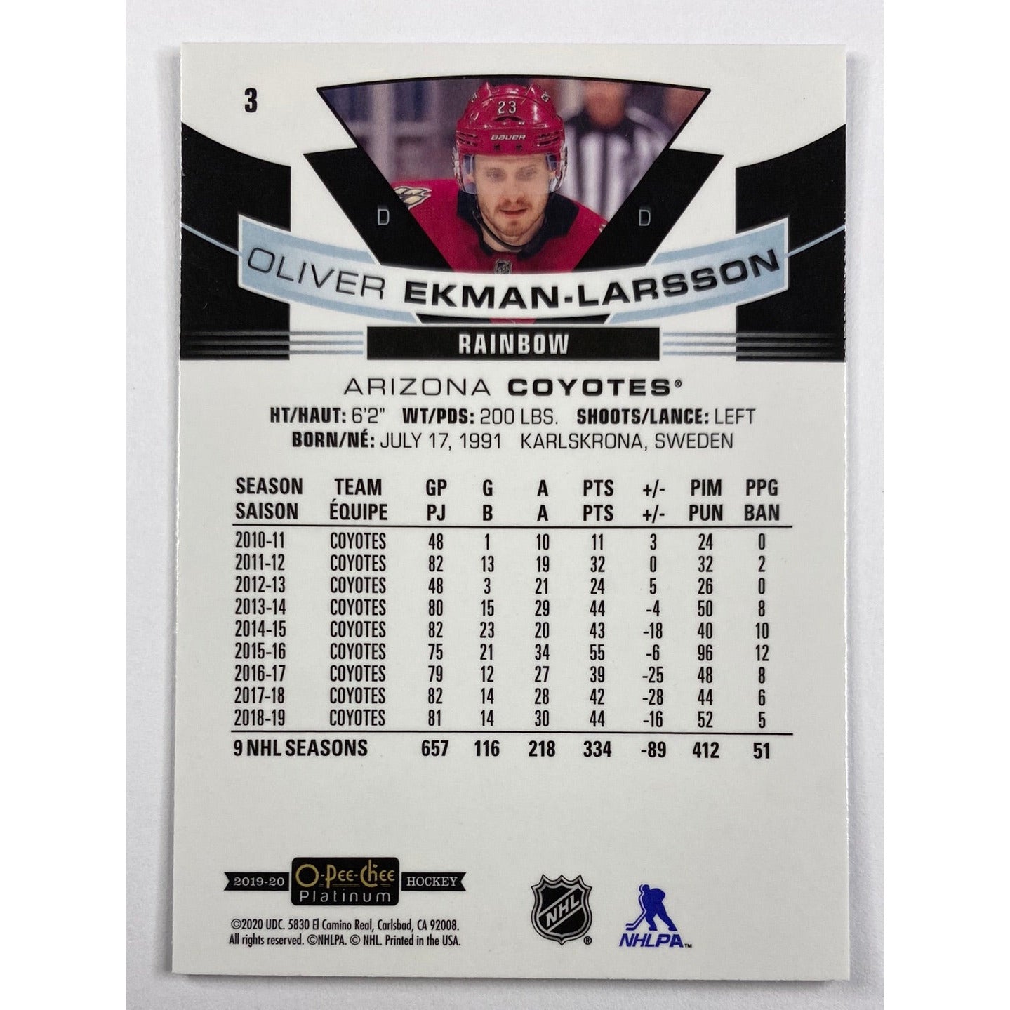 2019-20 O-Pee-Chee Platinum Oliver Ekman-Larsson Rainbow