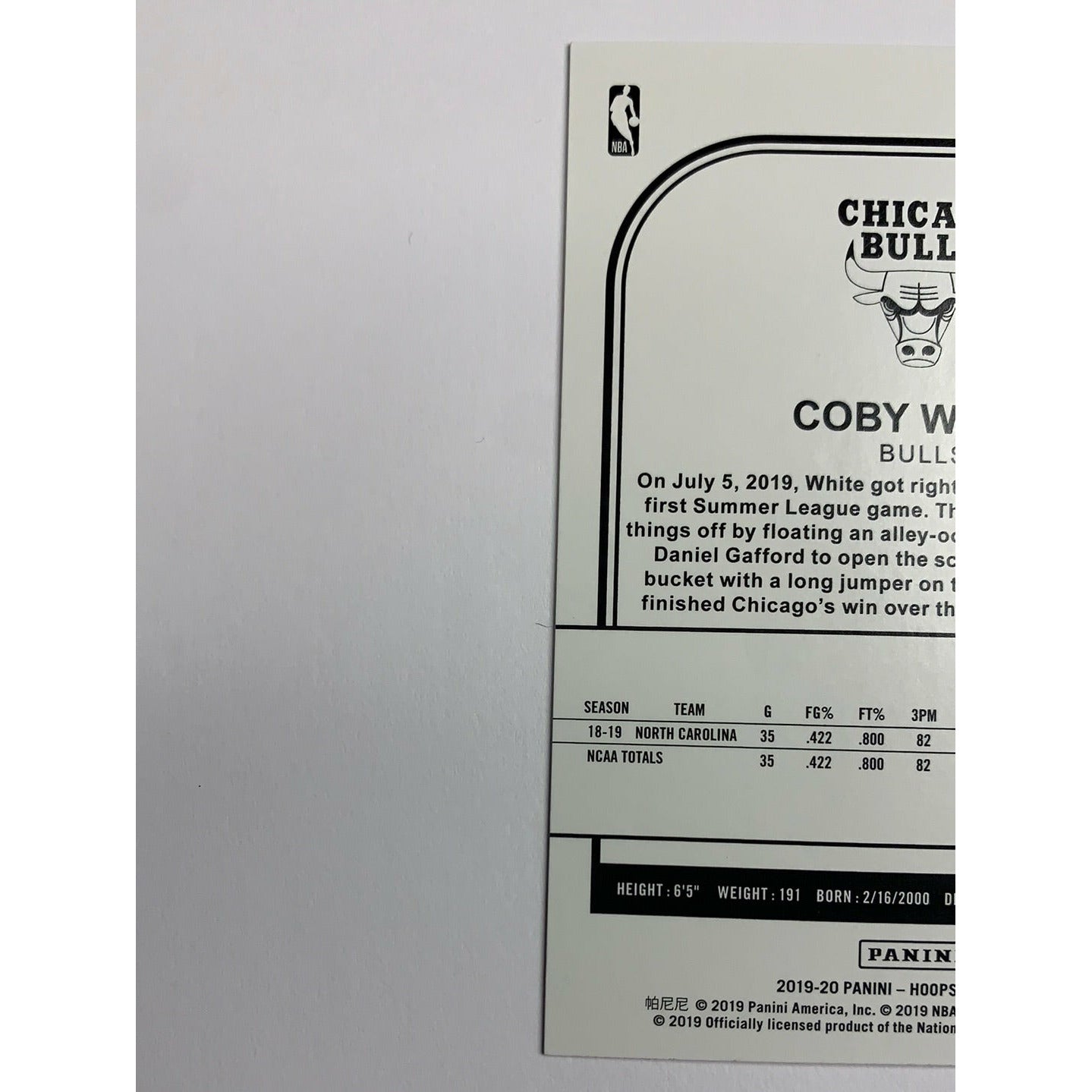 2019-20 Hoops Coby White RC