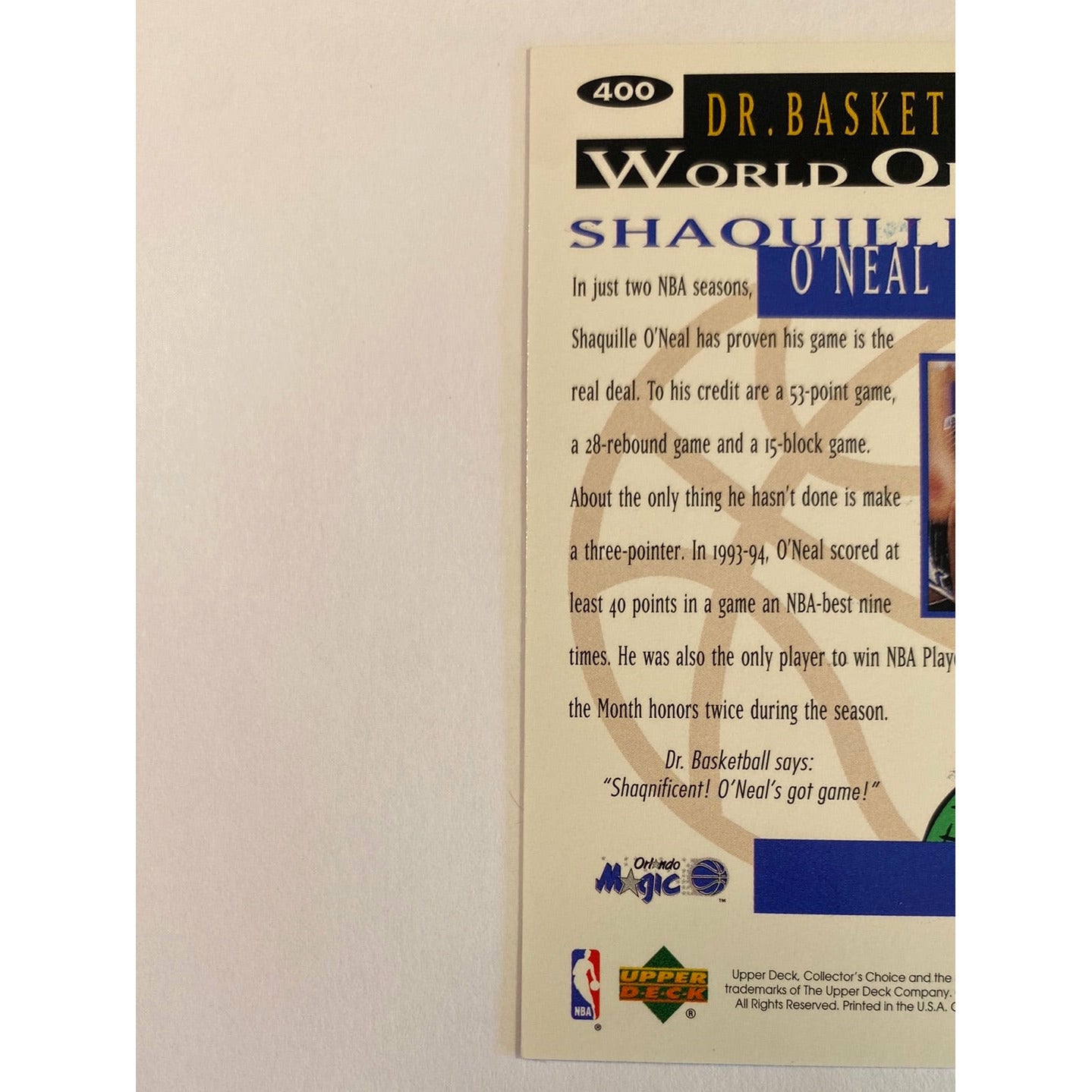 1994-95 Upper Deck Collectors Choice Shaquille O’Neal Dr Ball World of Trivia