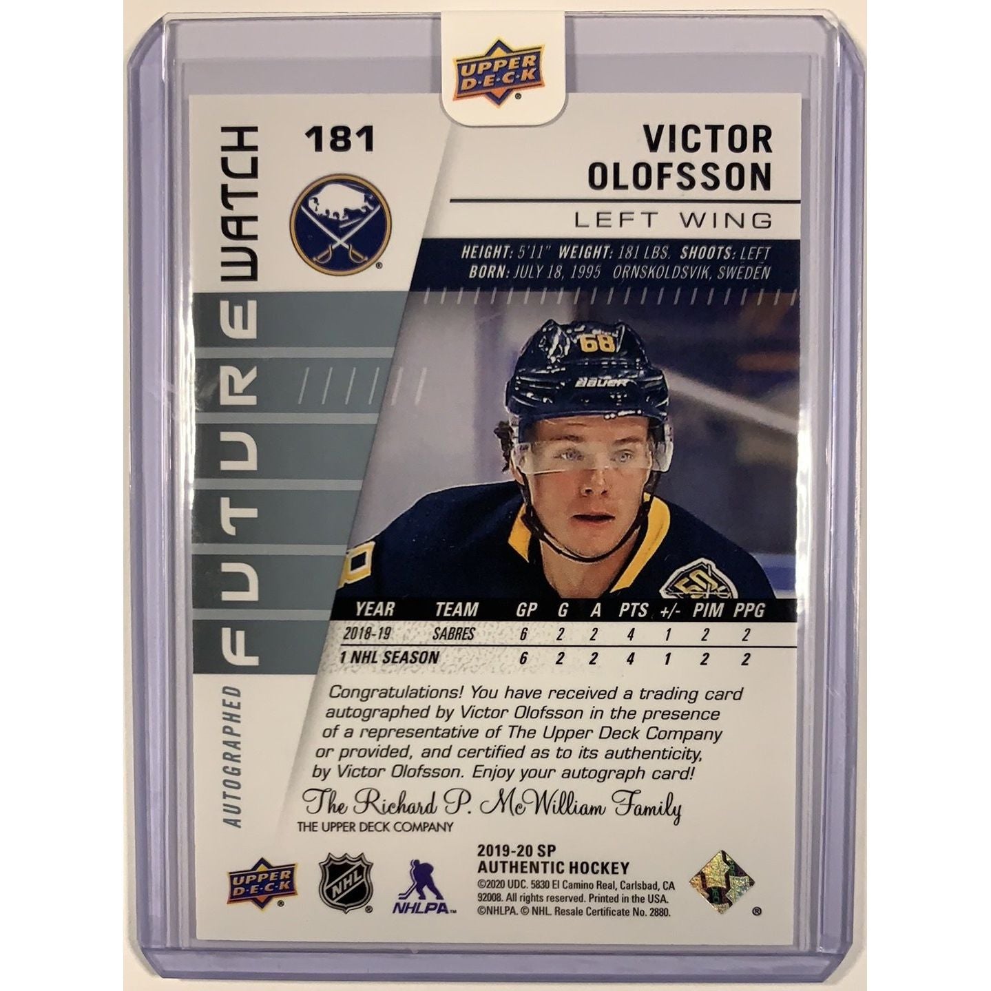  2019-20 SP Authentic Victor Olofsson Future Watch Auto /999  Local Legends Cards & Collectibles