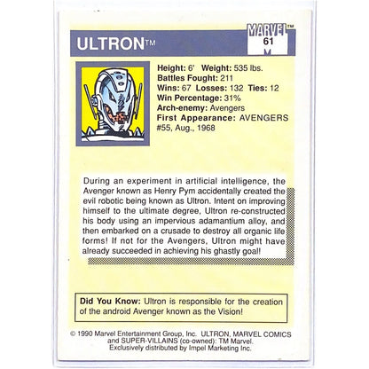  1990 Impel Marvel Comics Super-Villains Ultron #61  Local Legends Cards & Collectibles