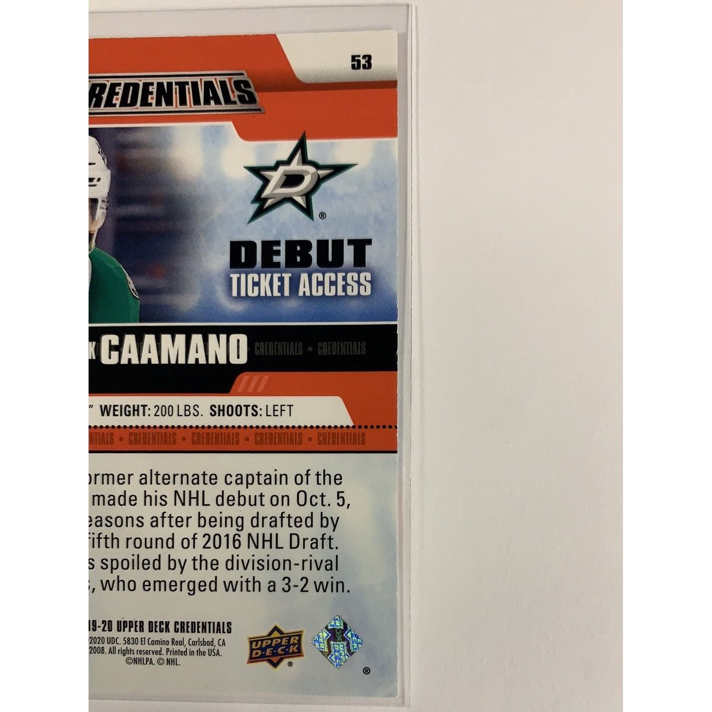  2019-20 Credentials Nick Caamano Debut Ticket Access /99  Local Legends Cards & Collectibles
