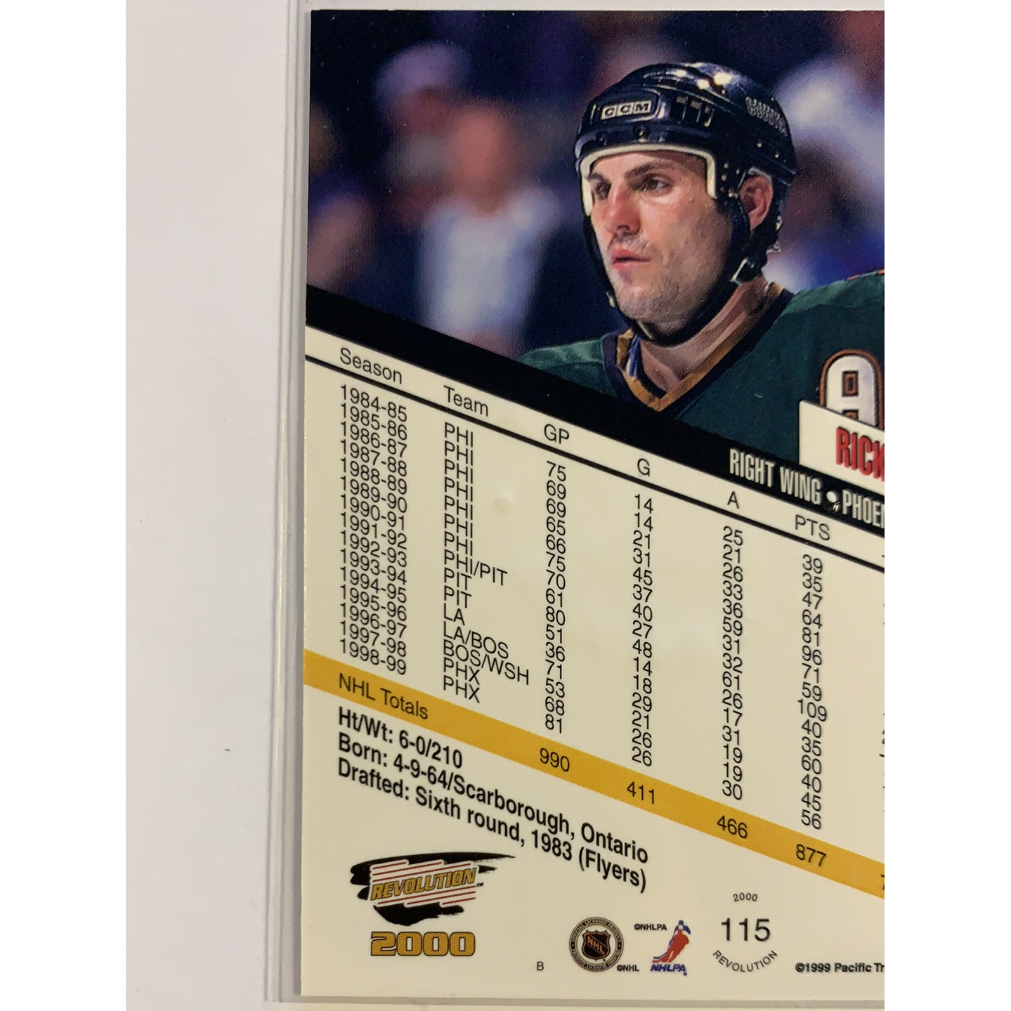  1999-00 Pacific Revolution Rick Tocchet Premier Dates /42  Local Legends Cards & Collectibles