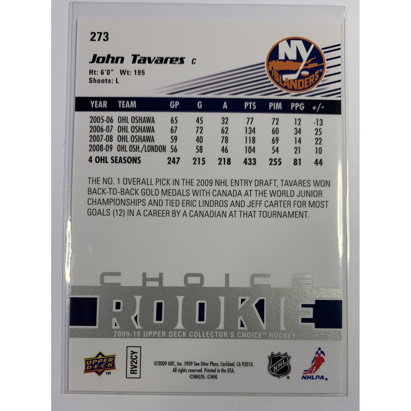  2009-10 Upper Deck Collectors Choice John Tavares Choice Rookie Reserve Print  Local Legends Cards & Collectibles