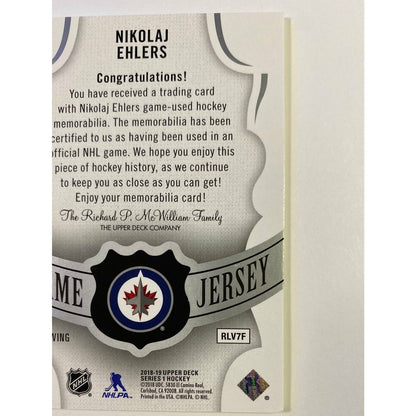 2018-19 Upper Deck Series 1 Nikolaj Ehlers UD Game Jersey