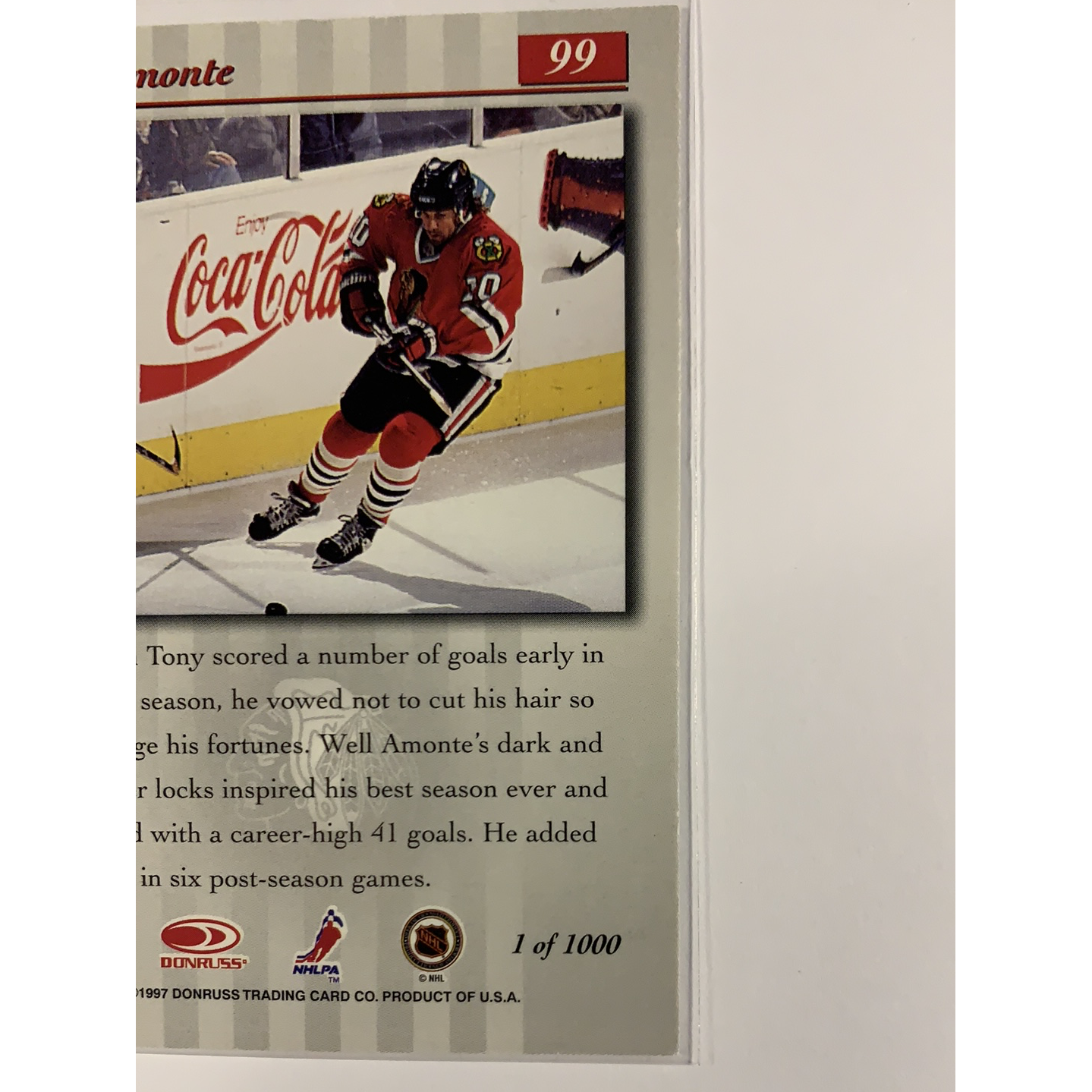  1997 Donruss 97-98 Studio Tony Amonte Press Proof 1 of 1000  Local Legends Cards & Collectibles