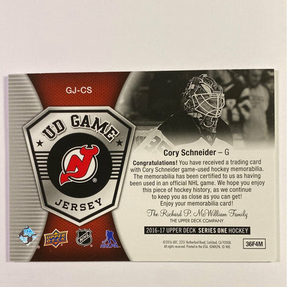 2016-17 Upper Deck Series 1 Cory Schneider UD Game Jersey